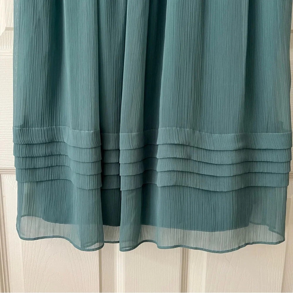 MaxandCleo Women Dress 4 Teal Chiffon Cocktail Rosette Silk Pintuck Preppy Chic - Picture 5 of 17